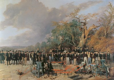 A Meeting of the English Royal Agricultural Society at Bristol, detail of Machinery and Farmers, 1842 by Richard Ansdell